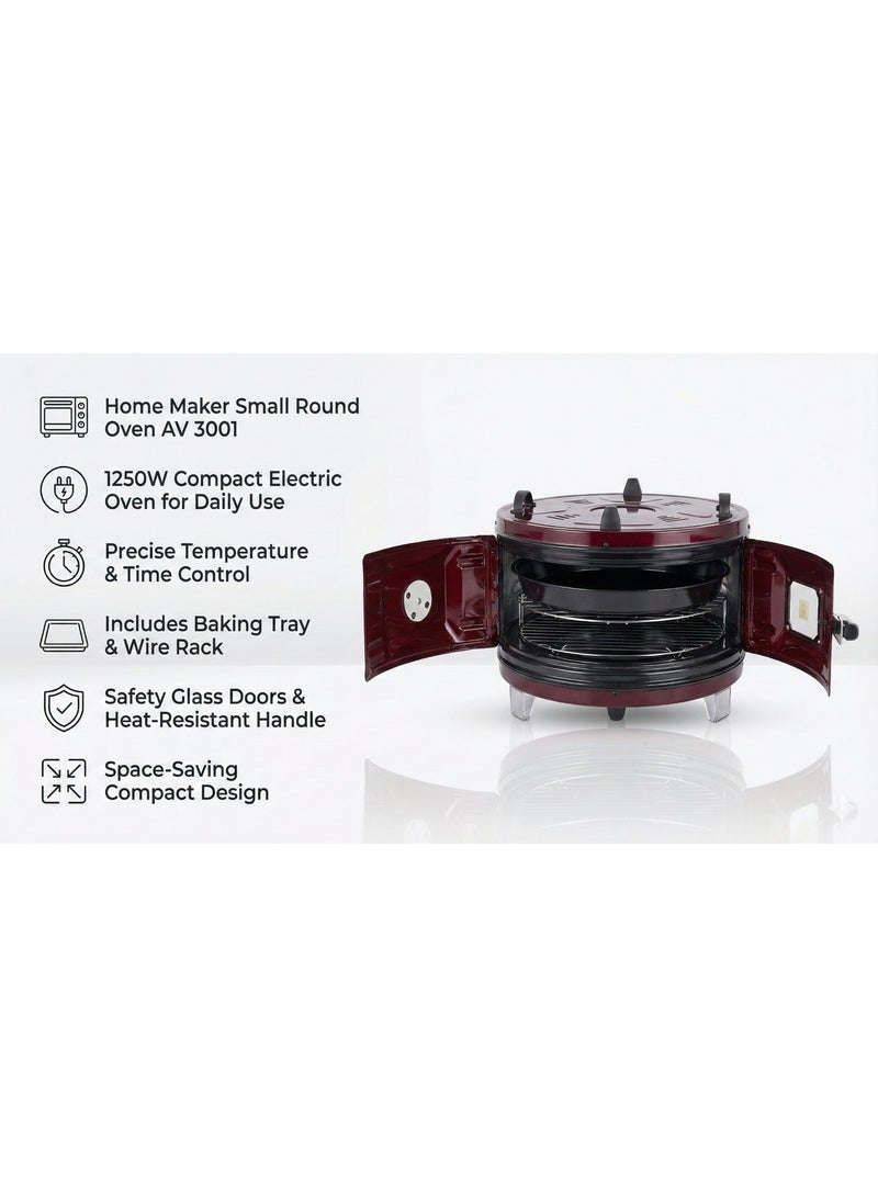 Homemaker Home Maker Small Round Oven AV 3001 – 1250W Compact Electric Oven for Daily Use - Image 2